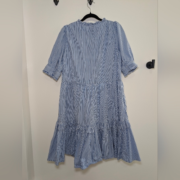 J.Crew Blue Striped Ruffle Tiered Midi Dress Size M Coastal Grandma Cottagecore - Picture 10 of 10